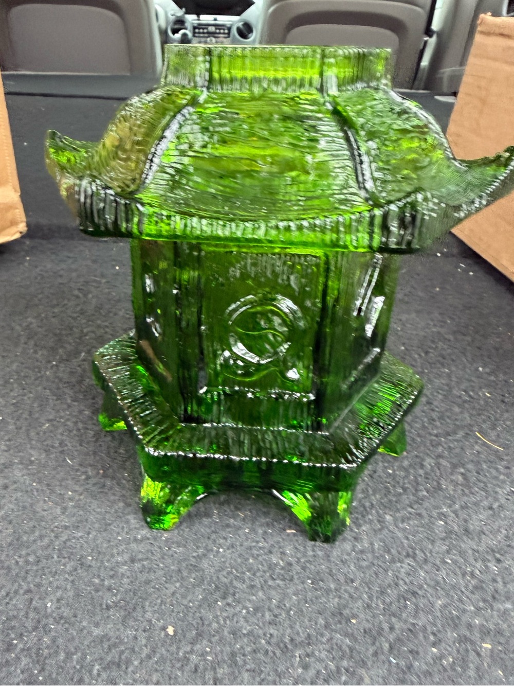 LE SMITH Rare Emerald Green Pagoda Fairy Lamp Excellent Condition perfection